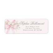 Pink Floral Bow Baby Shower Return Address ラベル (正面)