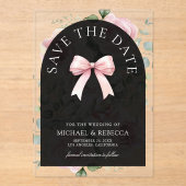 Pink Floral Bow Black Wedding Save the Date アクリル招待状 (正面)