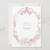 Pink Floral Bow Coquette Dove Baptism 招待状 (裏面)