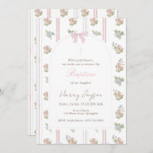 Pink Floral Bow Elegant Christian Girl Baptism 招待状 (正面/裏面)