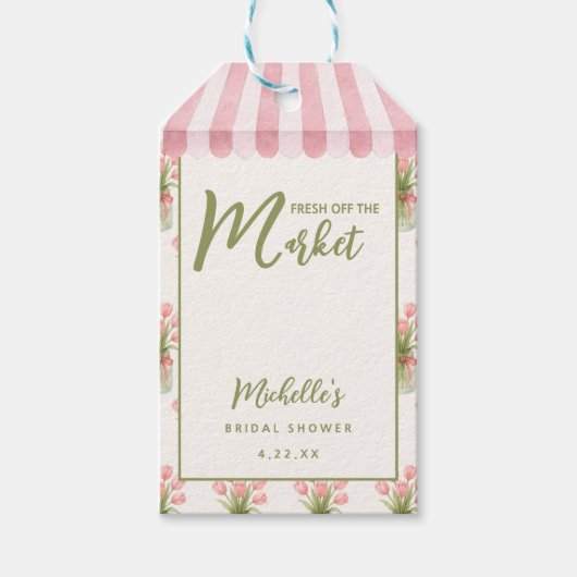 Pink Floral Bow Fresh Off The Market ギフトタグ (正面)