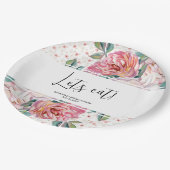 Pink Floral Bridal Shower  ペーパープレート (アングル)