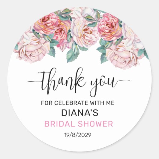 Pink Floral Bridal Shower ラウンドシール (正面)