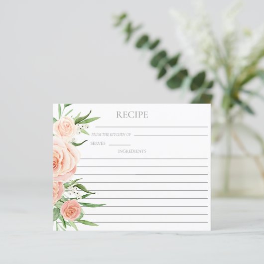 Pink Floral Bridal Shower Double Sided Recipe Card (スタンド正面)
