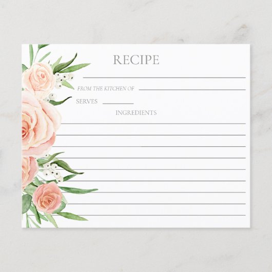 Pink Floral Bridal Shower Double Sided Recipe Card (正面)