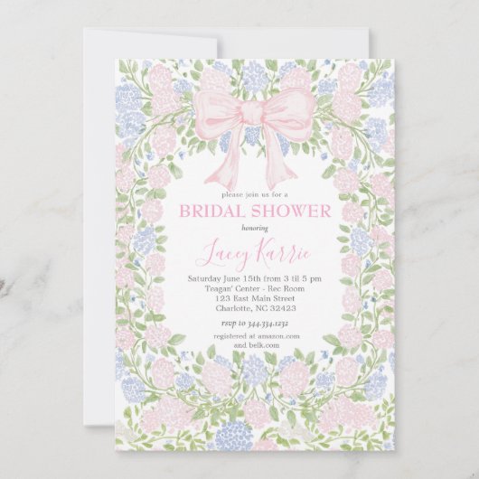 Pink  Floral Bridal Shower Invitation 招待状 (正面)