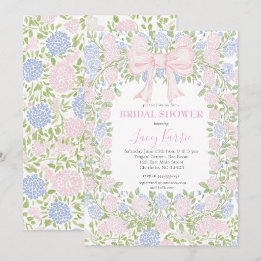 Pink  Floral Bridal Shower Invitation 招待状 (正面/裏面)