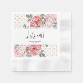 Pink Floral Bridal Shower Paper Coined 縁ありカクテルナプキン