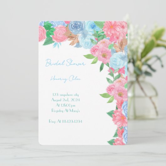 PINK FLORAL BRIDAL SHOWER SPRING SUMMER 招待状 (スタンド正面)