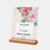 Pink Floral Bridal Shower Welcome アクリルサイン (傾斜)