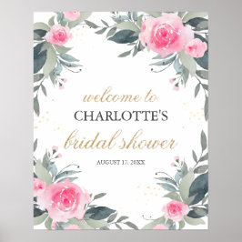 Pink Floral Bridal Shower Welcome Sign ポスター