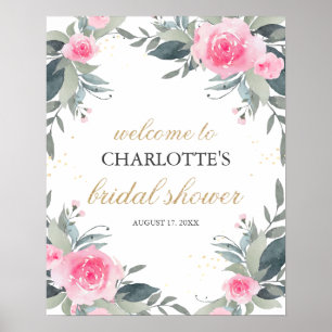 Pink Floral Bridal Shower Welcome Sign ポスター