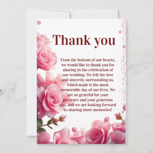 Pink Floral Burgundy Thank You Cards サンキューカード (正面)