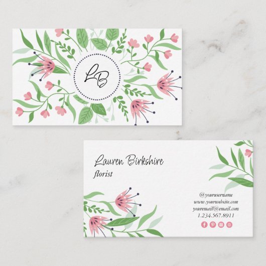 Pink Floral Business Card 名刺 (正面/裏面)