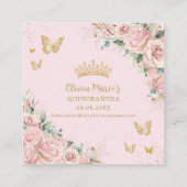 Pink Floral Butterflies Quinceanera RSVP QR Code エンクロージャーカード (裏面)