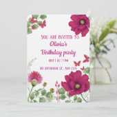 Pink Floral Butterfly  Birthday Invitation 招待状 (スタンド正面)