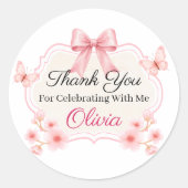 Pink Floral Butterfly Birthday | Personalized ラウンドシール (正面)