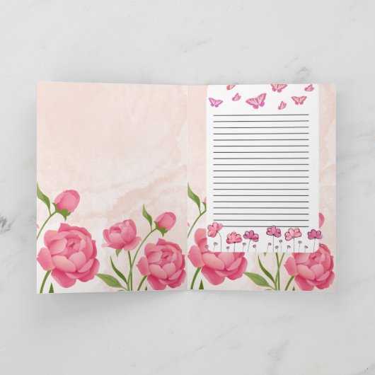 Pink Floral Butterfly Folded Greeting Card – Blank カード (内部)