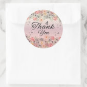 Pink Floral Butterfly Round Thank You Sticker ラウンドシール (バッグ)