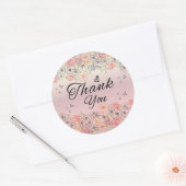 Pink Floral Butterfly Round Thank You Sticker ラウンドシール (封筒)