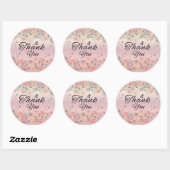 Pink Floral Butterfly Round Thank You Sticker ラウンドシール (シート)