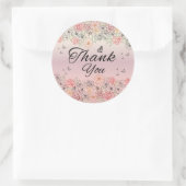 Pink Floral Butterfly Round Thank You Sticker ラウンドシール (バッグ)