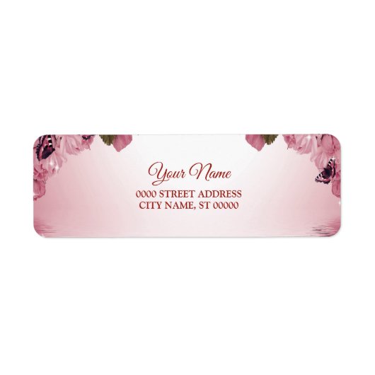 Pink Floral Butterfly Wedding Return Address ラベル (正面)