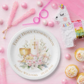 Pink Floral Chalice First Holy Communion  ペーパープレート (パーティー)