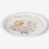 Pink Floral Chalice First Holy Communion  ペーパープレート (アングル)