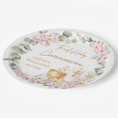 Pink Floral Chalice First Holy Communion  ペーパープレート (アングル)