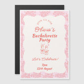 Pink Floral & Champagne -  Bachelorette Party マグネット招待状 (正面/裏面)