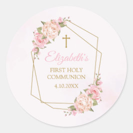 Pink Floral Communion Calcomanía ラウンドシール