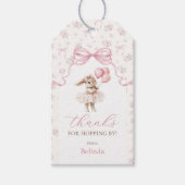 Pink Floral Coquette Bow Bunny 1st Birthday ギフトタグ (正面)