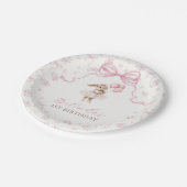 Pink Floral Coquette Bow Bunny 1st Birthday ペーパープレート (アングル)