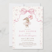 Pink Floral Coquette Bow Bunny Baby Shower 招待状 (正面)