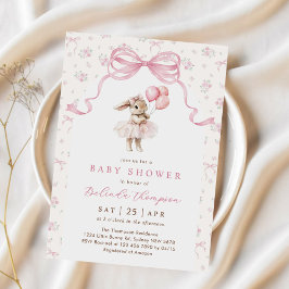 Pink Floral Coquette Bow Bunny Baby Shower 招待状