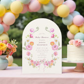 Pink Floral coquette Wreath Baby Shower QR Invite 招待状