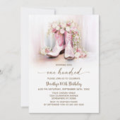 Pink Floral Cowgirl Boots 100th Birthday Party 招待状 (正面)