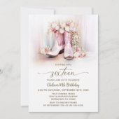 Pink Floral Cowgirl Boots 16th Birthday Party 招待状 (正面)