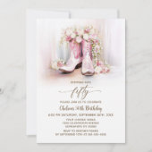 Pink Floral Cowgirl Boots 50th Birthday Party 招待状 (正面)