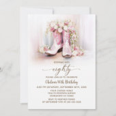 Pink Floral Cowgirl Boots 80th Birthday Party 招待状 (正面)