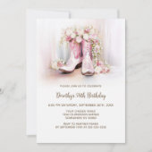 Pink Floral Cowgirl Boots Birthday Party 招待状 (正面)