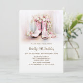 Pink Floral Cowgirl Boots Birthday Party 招待状 (スタンド正面)