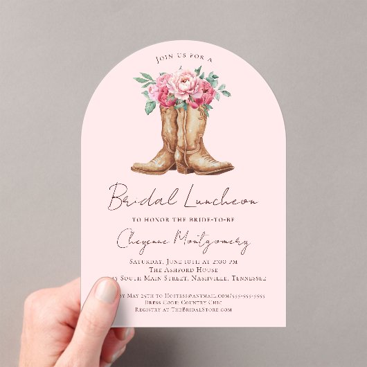Pink Floral Cowgirl Bridal Shower Luncheon アクリル招待状 (インサイチュ (ポータブル))