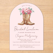 Pink Floral Cowgirl Bridal Shower Luncheon アクリル招待状 (正面)