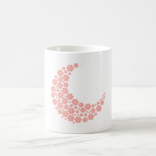 Pink Floral Crescent Moon – Boho Minimalist Moon  コーヒーマグカップ (中央)