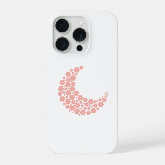 Pink Floral Crescent Moon – Boho Minimalist Moon  iPhoneケース (裏面)