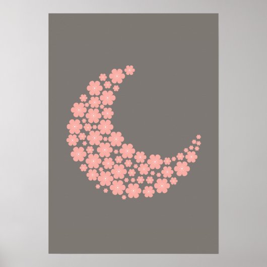 Pink Floral Crescent Moon on Dark Background – Rom ポスター (正面)