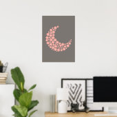 Pink Floral Crescent Moon on Dark Background – Rom ポスター (ホームオフィス)