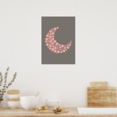 Pink Floral Crescent Moon on Dark Background – Rom ポスター (キッチン)